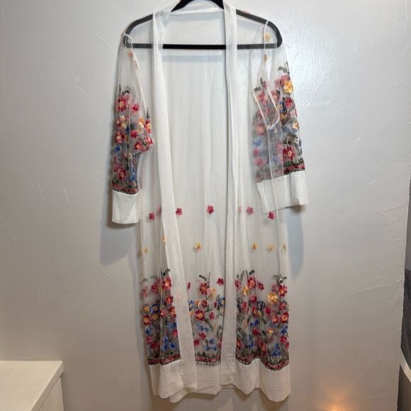 Unbranded Other - Kimono Sheer White Floral Embroidery Wedding Bridal Spring Shower Beach Boho